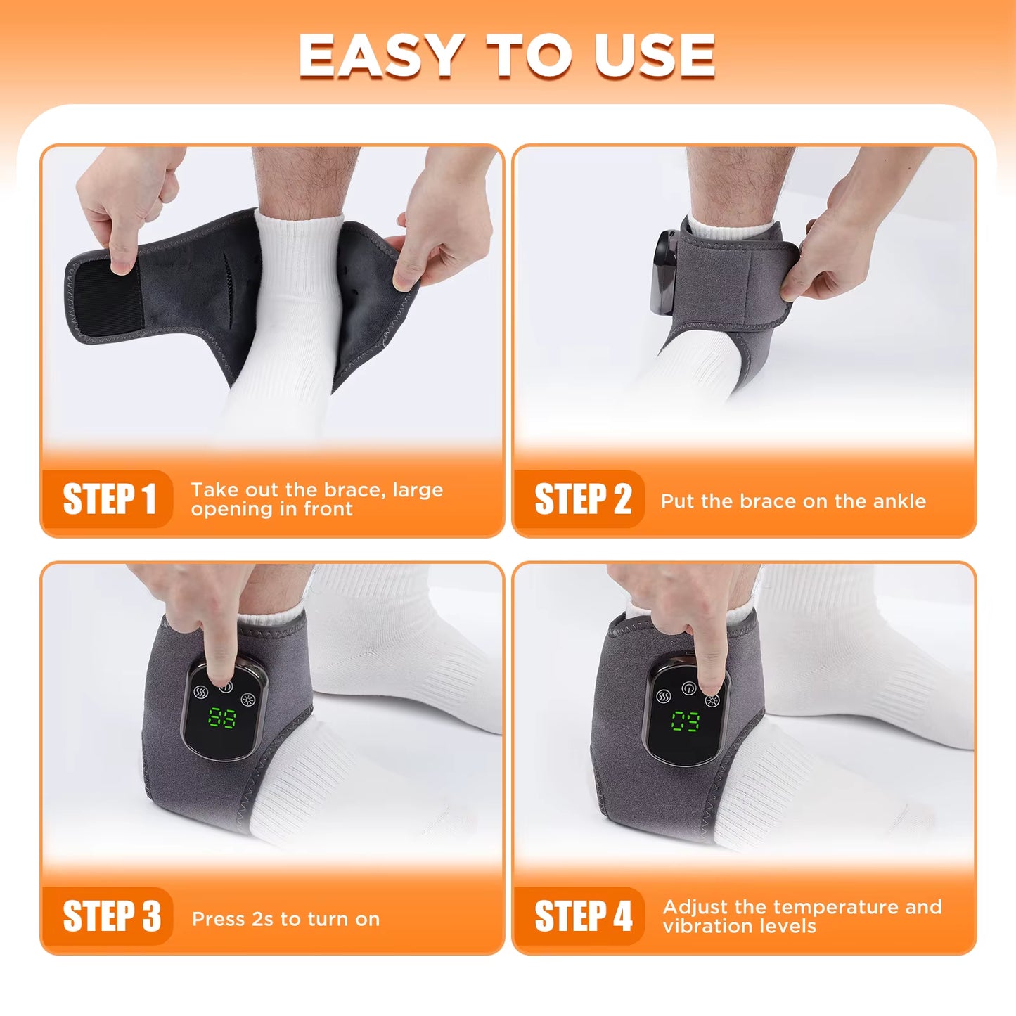 ThermaSoothe™ Electric Foot & Ankle Massager – 3/5 Vibration Gears with Hot Compress Ankle Wrap for Muscle Relaxation, Pain Relief & Daily Health Care