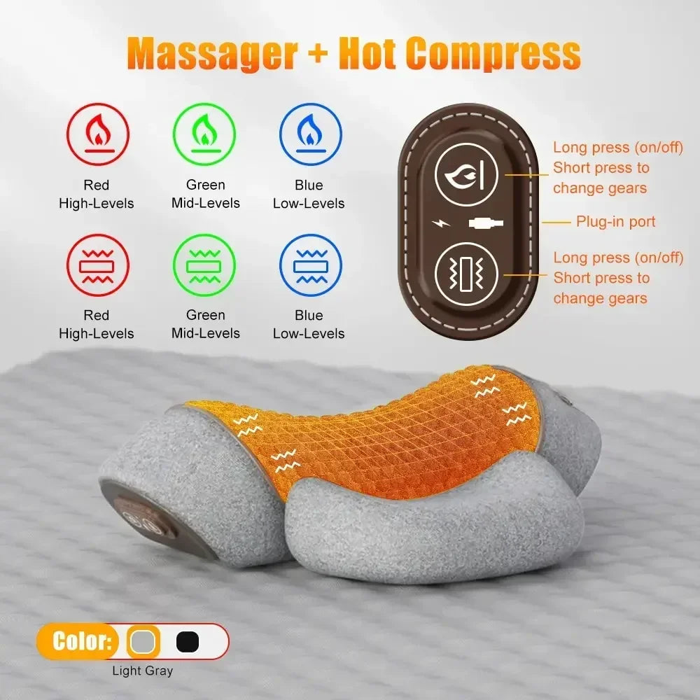 NeckEase™ Electric Cervical Massager Pillow – Hot Compress, Vibration Massage, and Neck Traction with Memory Foam for Relaxation, Sleep, and Spine Support
