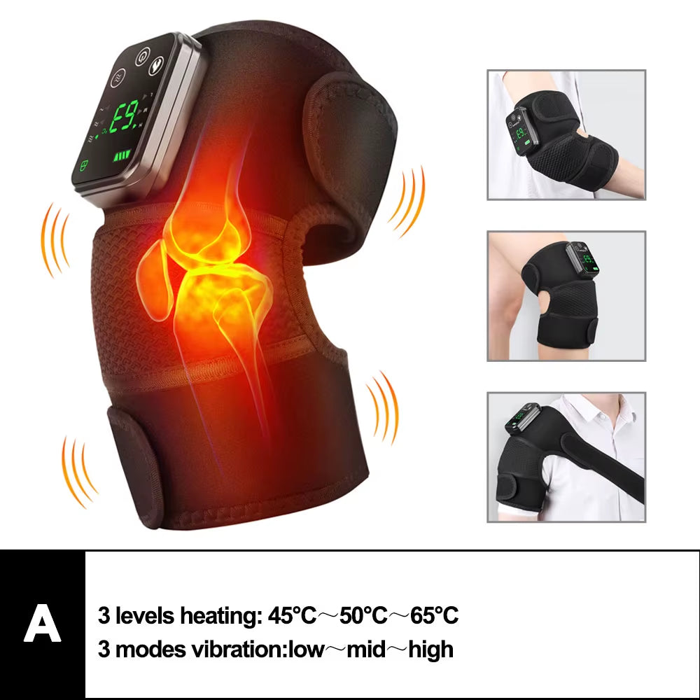 3-in-1 Electric Heated Vibration Massager – Knee, Shoulder & Elbow Massage Pad with Hot Compress, Thermal Joint Brace for Muscle Relaxation, Pain Relief, and Improved Circulation