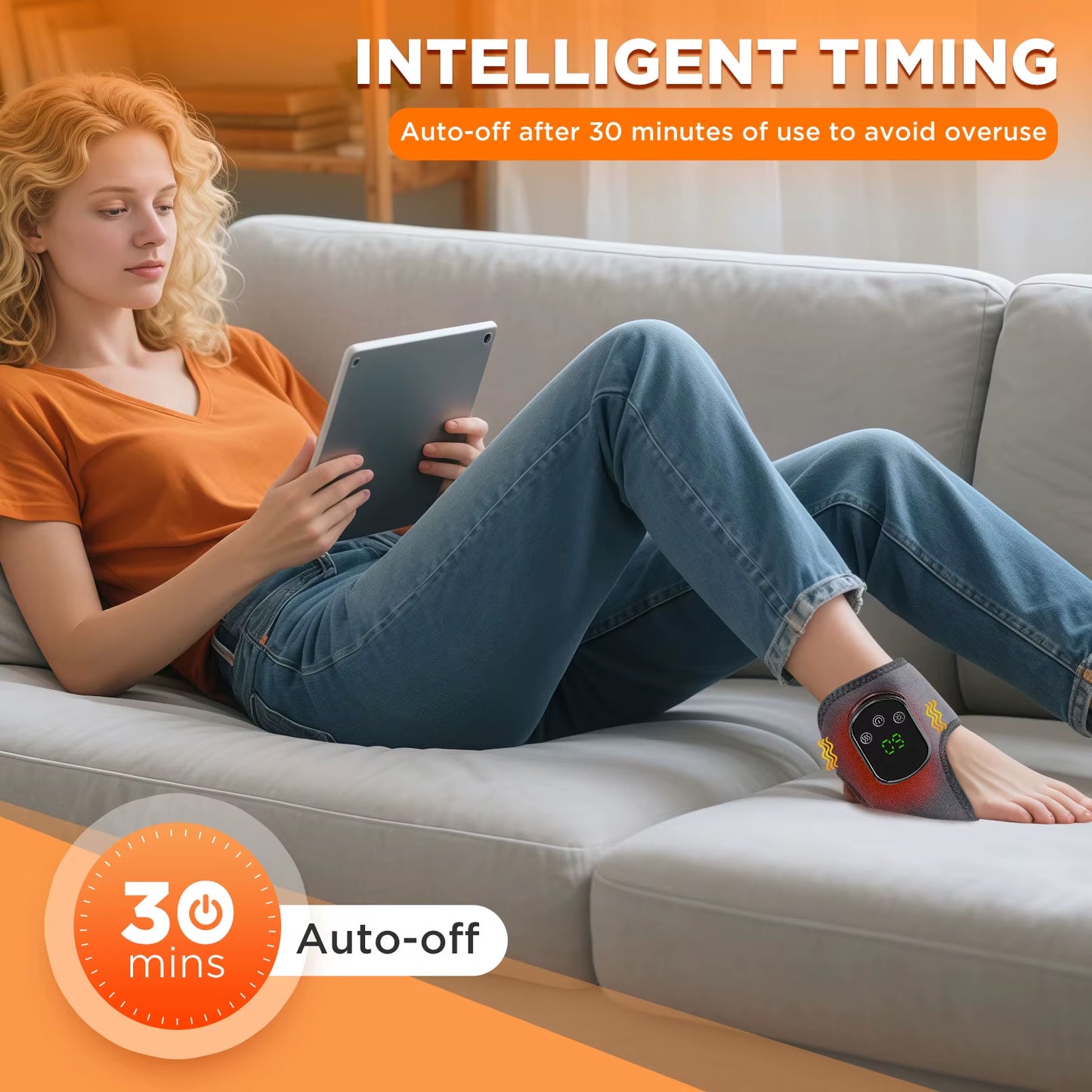ThermaSoothe™ Electric Foot & Ankle Massager – 3/5 Vibration Gears with Hot Compress Ankle Wrap for Muscle Relaxation, Pain Relief & Daily Health Care