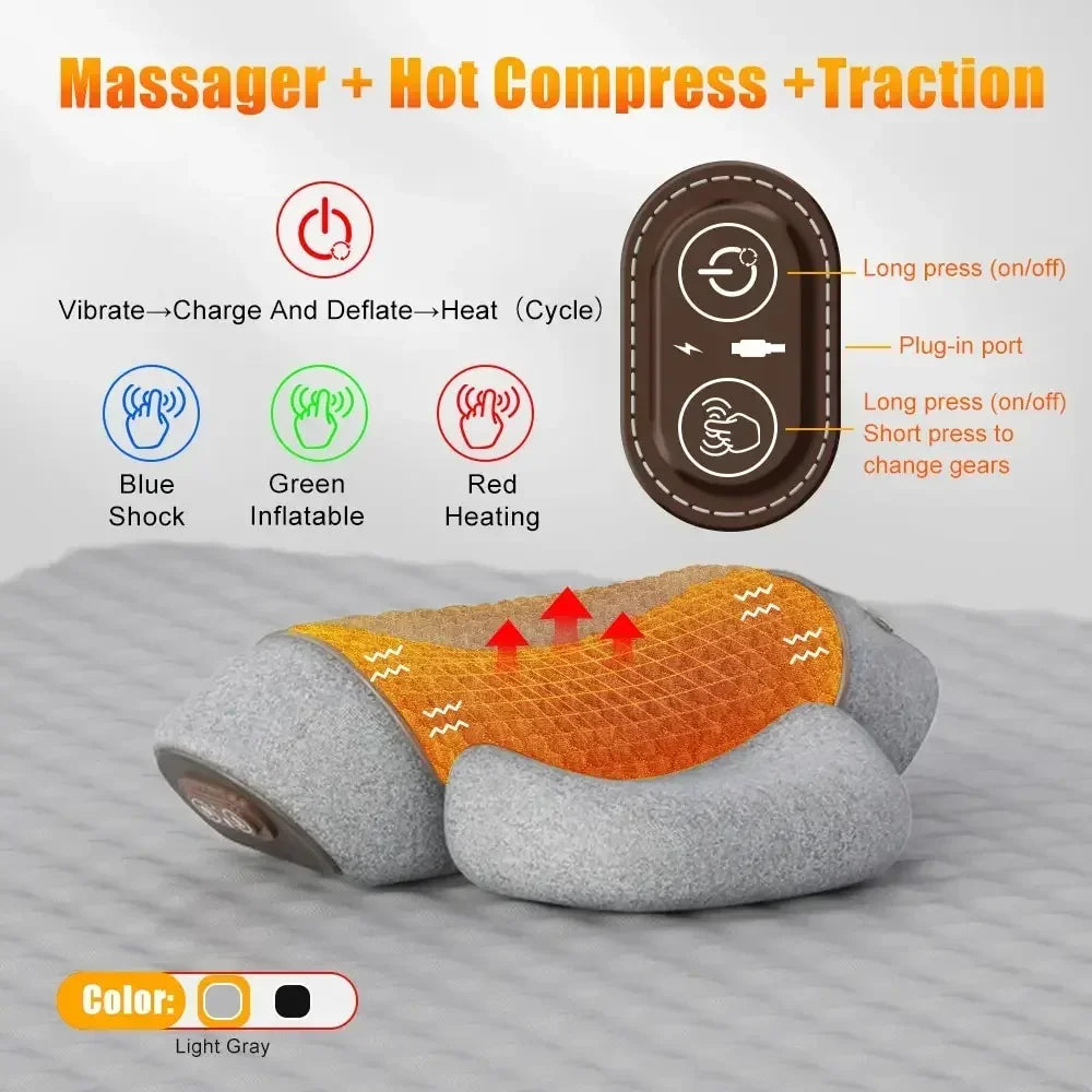 NeckEase™ Electric Cervical Massager Pillow – Hot Compress, Vibration Massage, and Neck Traction with Memory Foam for Relaxation, Sleep, and Spine Support