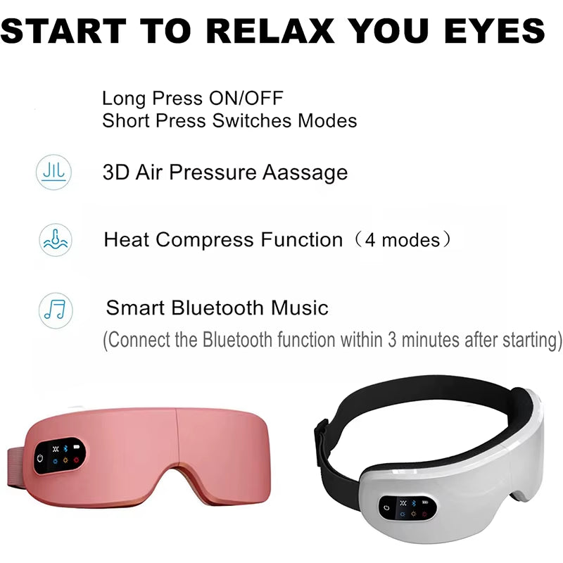 4D Eye Massager™ – Smart Airbag & Vibration Eye Care with Hot Compress, Bluetooth Eye Massage Glasses for Fatigue Relief, Wrinkle Reduction & Eye Health