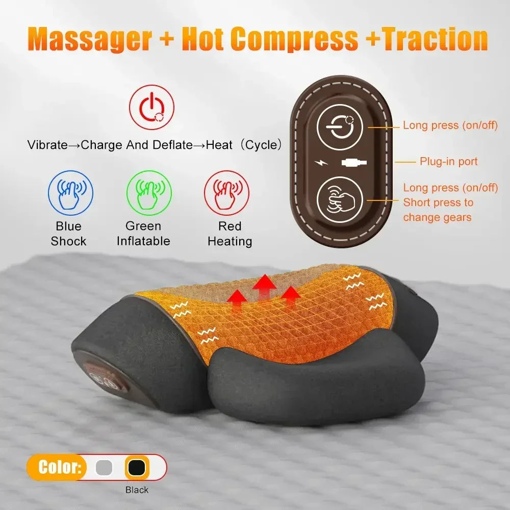 NeckEase™ Electric Cervical Massager Pillow – Hot Compress, Vibration Massage, and Neck Traction with Memory Foam for Relaxation, Sleep, and Spine Support