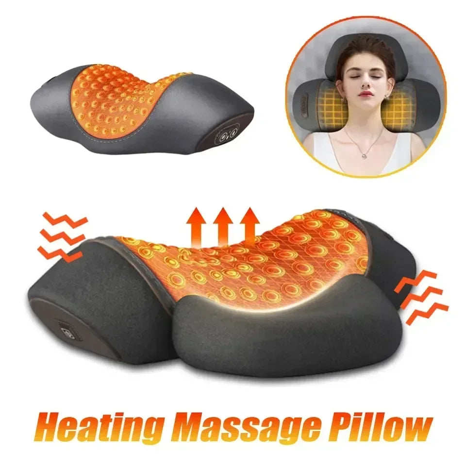 NeckEase™ Electric Cervical Massager Pillow – Hot Compress, Vibration Massage, and Neck Traction with Memory Foam for Relaxation, Sleep, and Spine Support