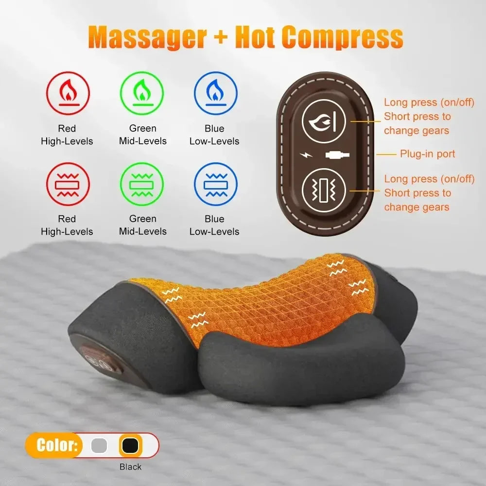 NeckEase™ Electric Cervical Massager Pillow – Hot Compress, Vibration Massage, and Neck Traction with Memory Foam for Relaxation, Sleep, and Spine Support