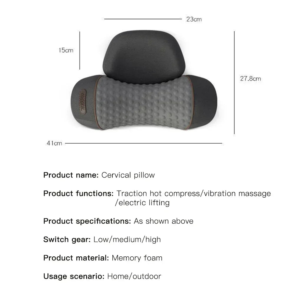 NeckEase™ Electric Cervical Massager Pillow – Hot Compress, Vibration Massage, and Neck Traction with Memory Foam for Relaxation, Sleep, and Spine Support