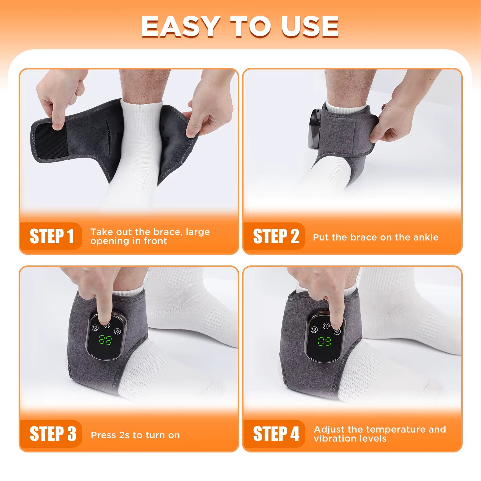 ThermaSoothe™ Electric Foot & Ankle Massager – 3/5 Vibration Gears with Hot Compress Ankle Wrap for Muscle Relaxation, Pain Relief & Daily Health Care
